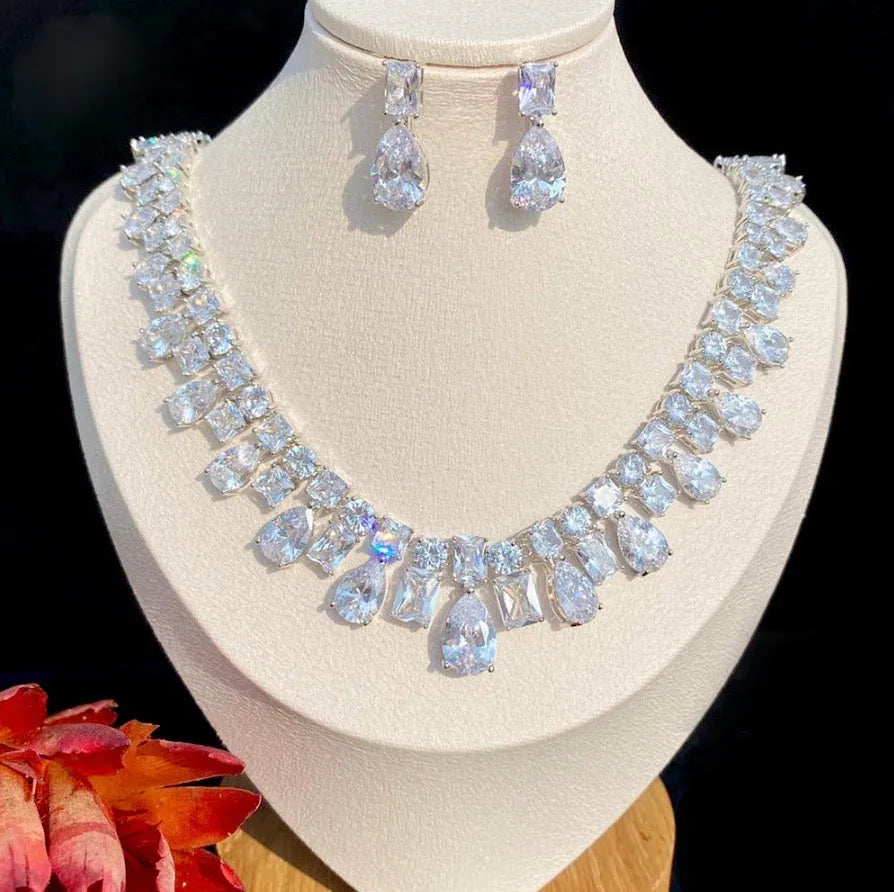 Wedding Jewelry - Silver Cubic Zirconia Bridal Jewelry Set