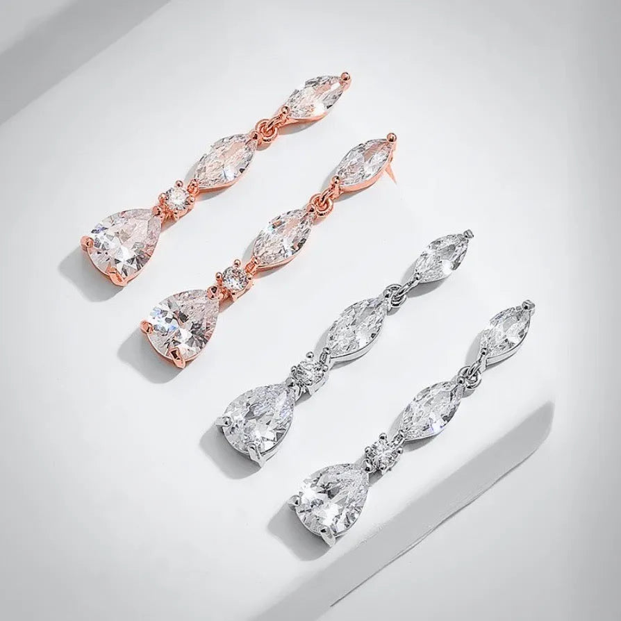 Wedding Jewelry - Silver Cubic Zirconia Bridal Three-Piece Jewelry Set - Available in Silver and Rose Gold