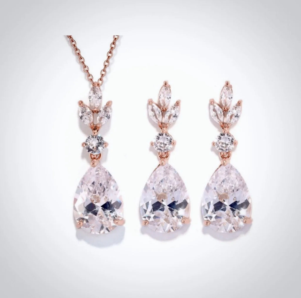 Wedding Jewelry - Cubic Zirconia Bridal Jewelry Set - Available Silver, Rose Gold and Yellow Gold