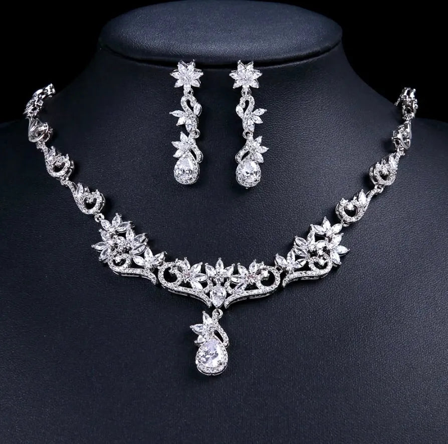 Wedding Jewelry - Silver Cubic Zirconia Bridal Jewelry Set