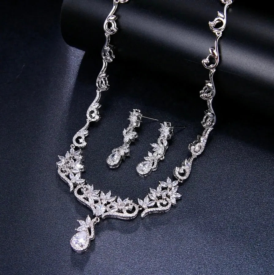 Wedding Jewelry - Silver Cubic Zirconia Bridal Jewelry Set