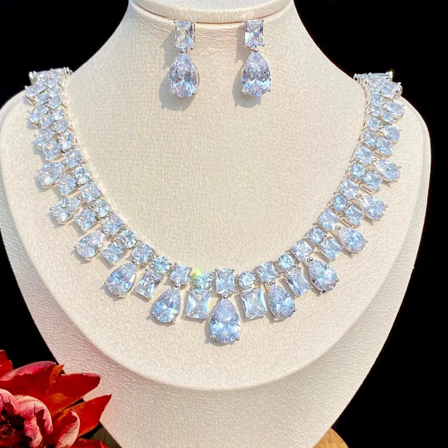 Wedding Jewelry - Silver Cubic Zirconia Bridal Jewelry Set
