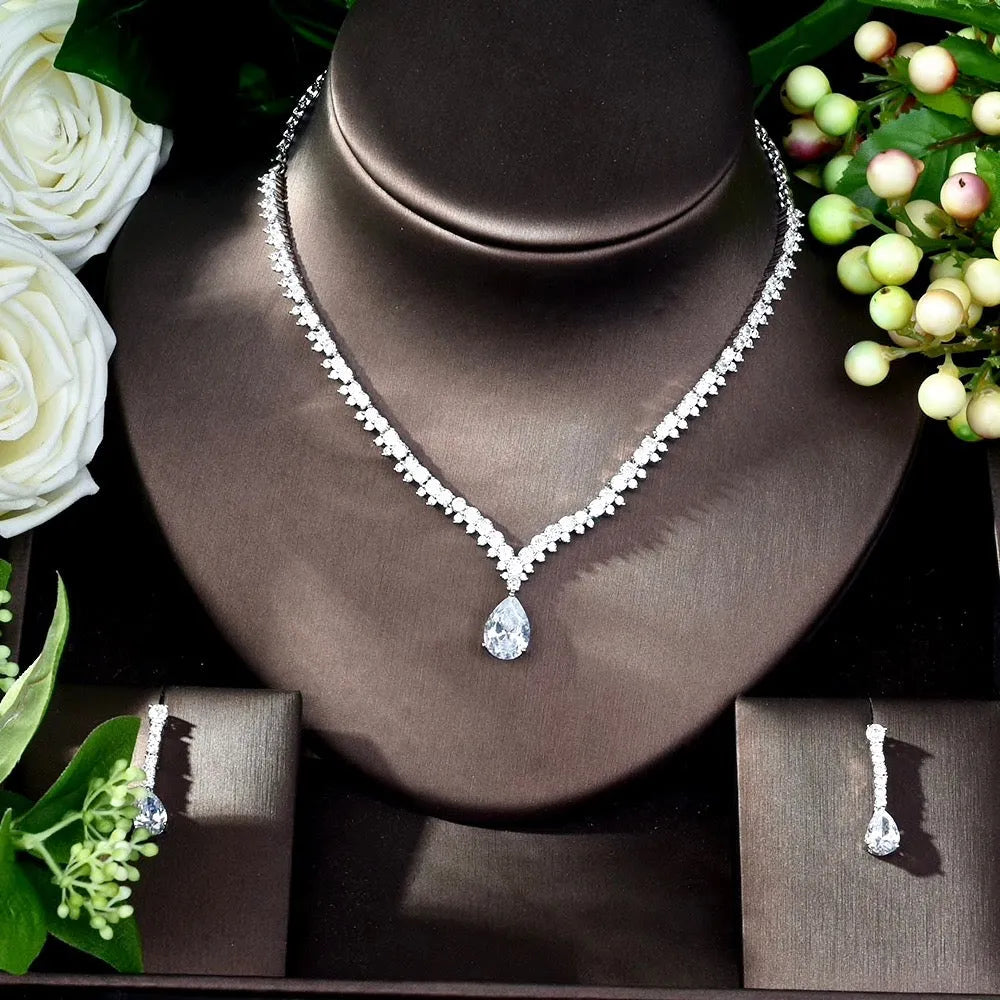 Wedding Jewelry - Silver Cubic Zirconia Bridal Jewelry Set