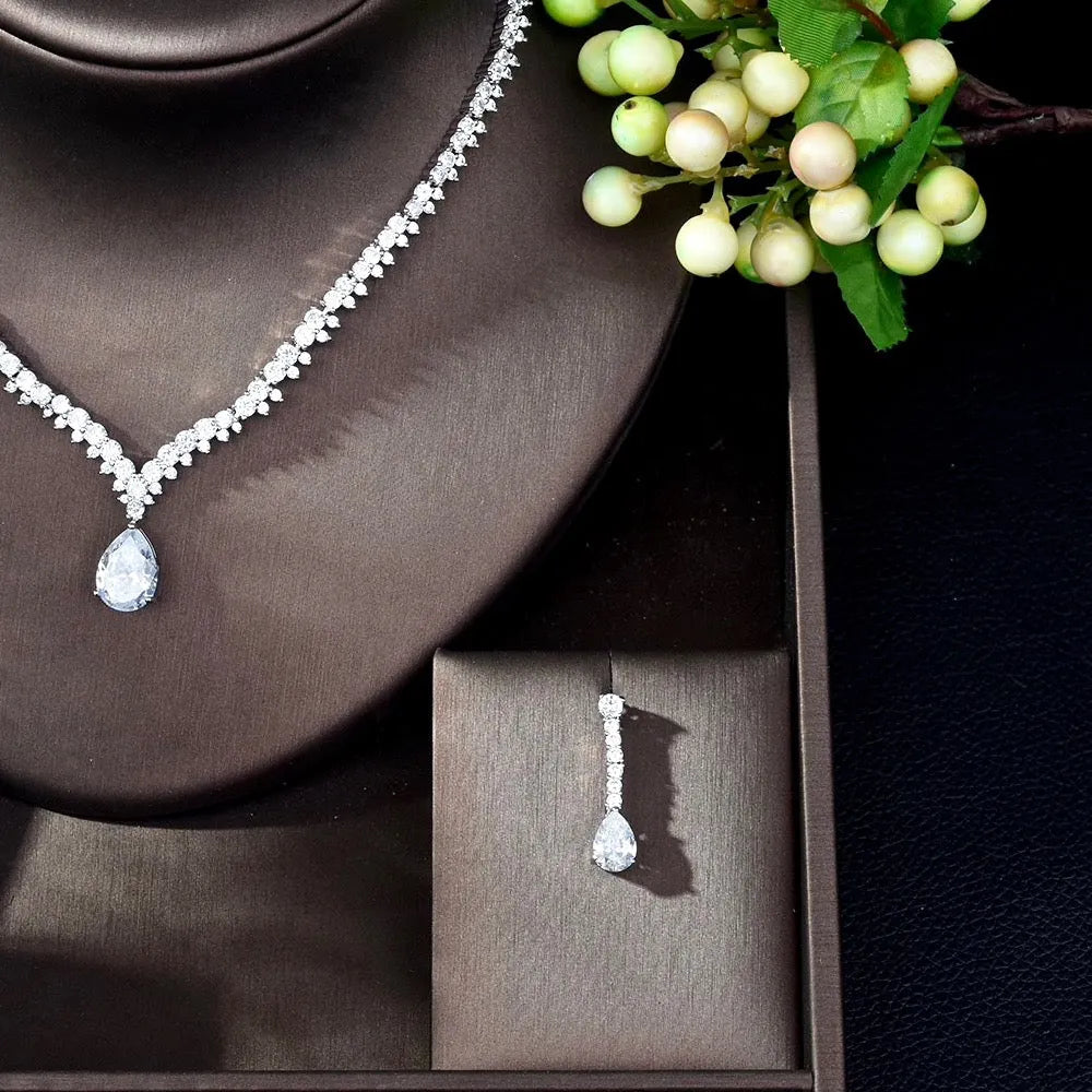 Wedding Jewelry - Silver Cubic Zirconia Bridal Jewelry Set