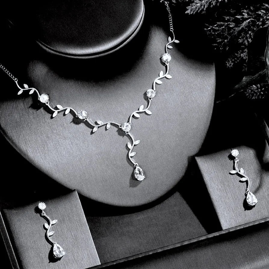 Wedding Jewelry - CZ Vine Bridal Jewelry Set - Available in Silver, Rose Gold and Yellow Gold
