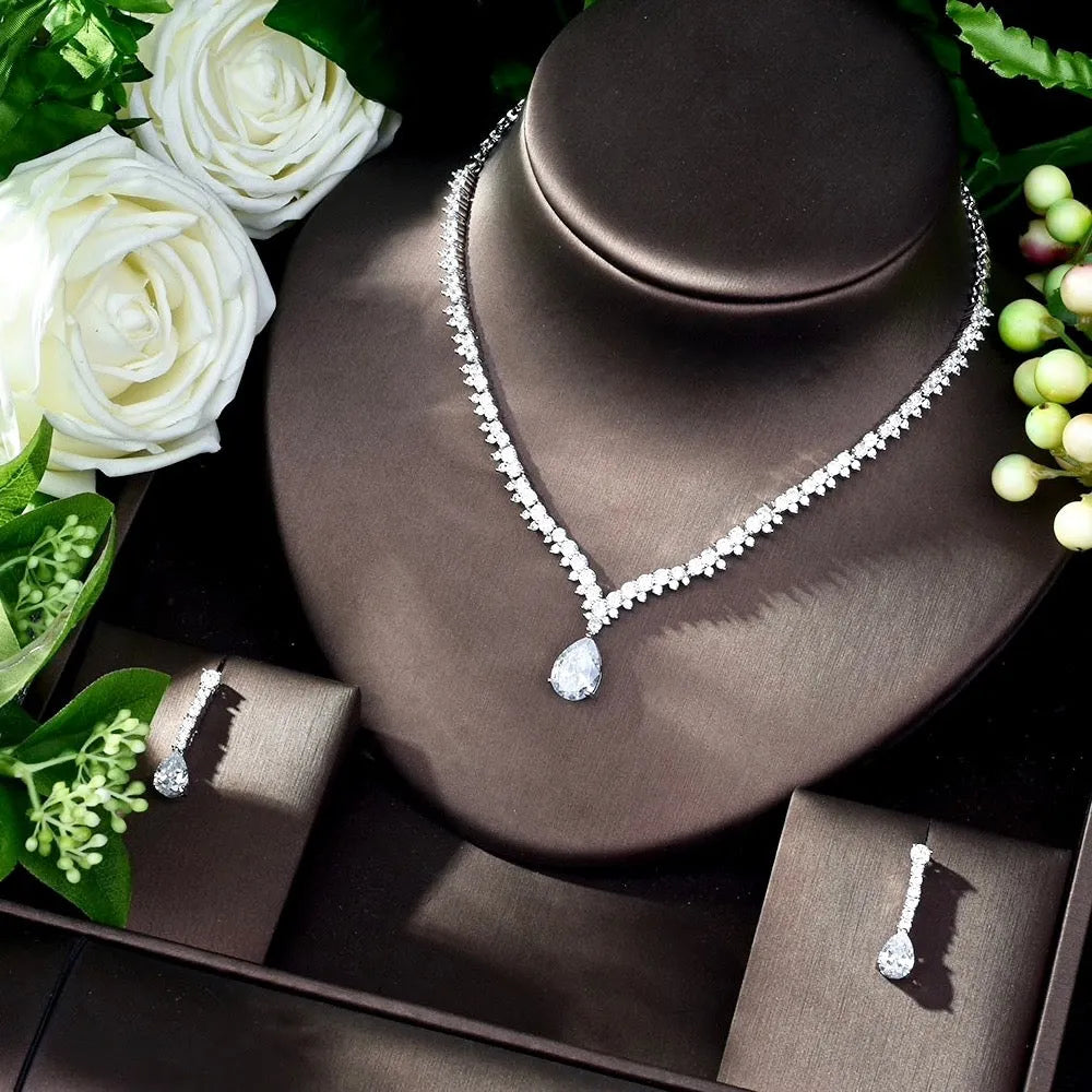 Wedding Jewelry - Silver Cubic Zirconia Bridal Jewelry Set