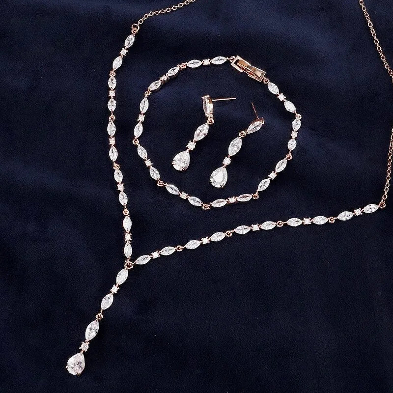 Wedding Jewelry - Silver Cubic Zirconia Bridal Three-Piece Jewelry Set - Available in Silver and Rose Gold