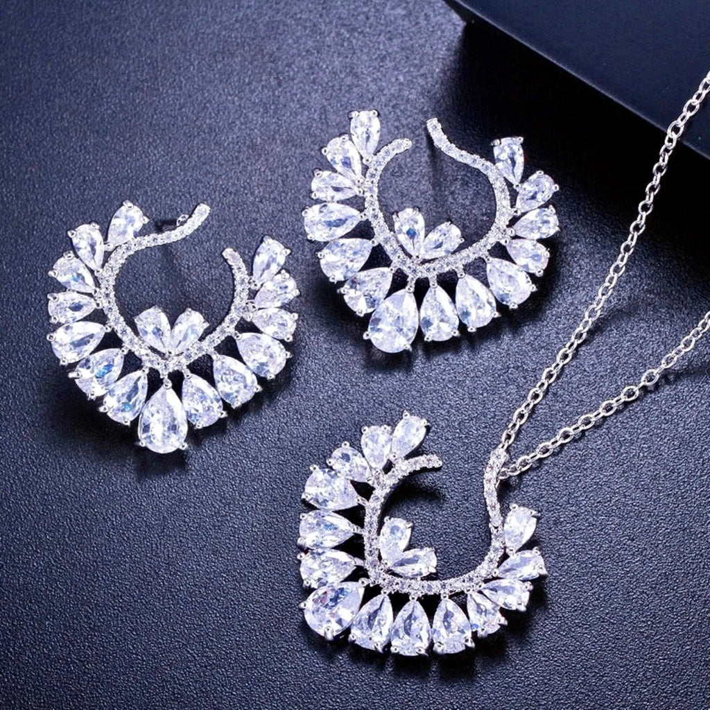 Wedding Jewelry - Silver Cubic Zirconia Bridal Jewelry Set