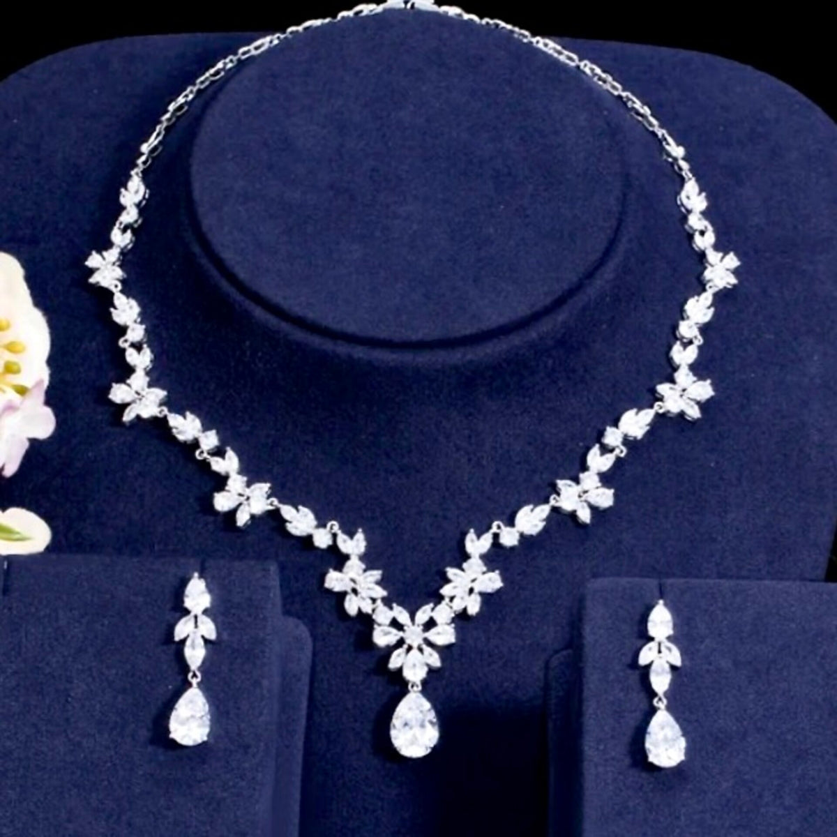 Elegant Cubic Zirconia Bridal Jewelry Set Silver, Gold Rose