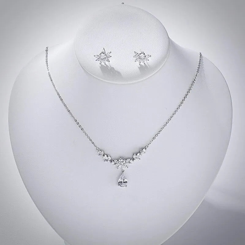 Wedding Jewelry and Accessories - Silver Cubic Zirconia 3-Piece Bridal Jewelry Set With Tiara