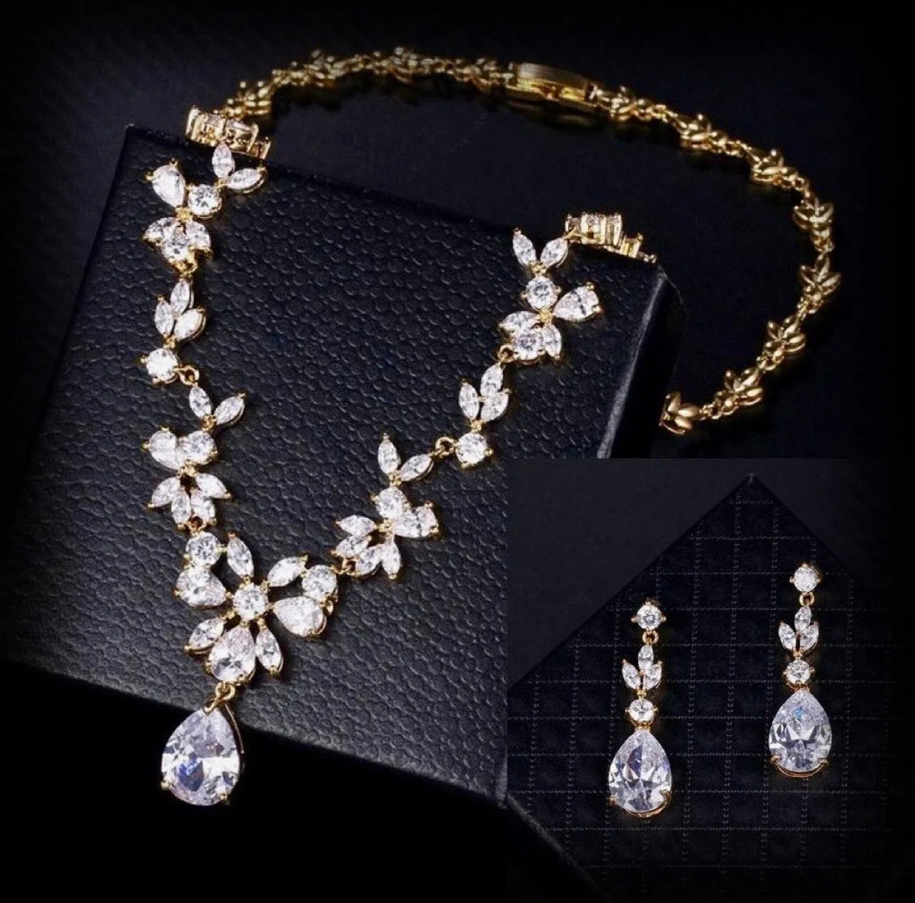 Wedding Jewelry - Cubic Zirconia Bridal Jewelry Set - Available in Silver, Yellow Gold and Rose Gold