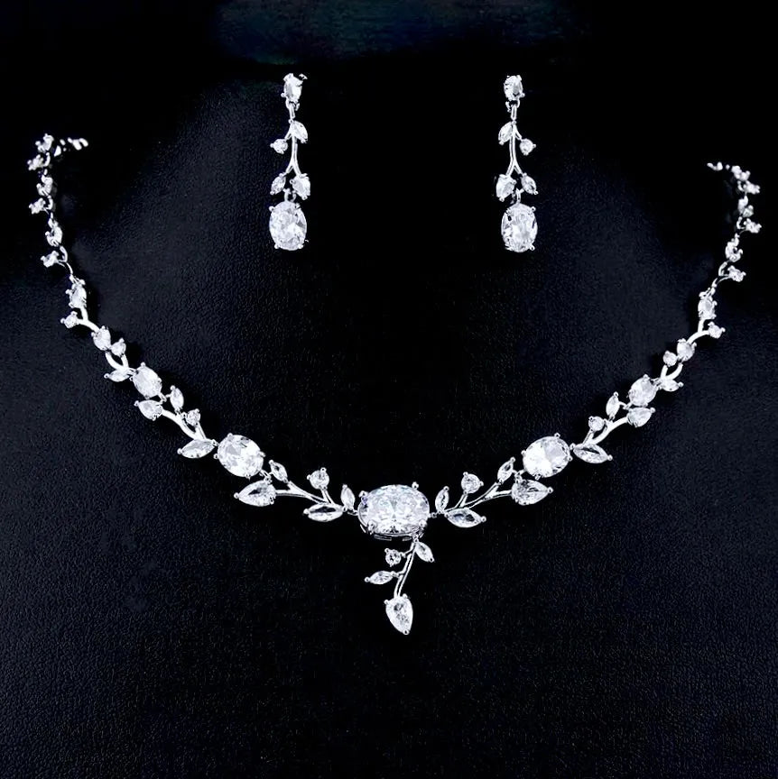Wedding Jewelry - Cubic Zirconia Silver Vine Bridal Jewelry Set