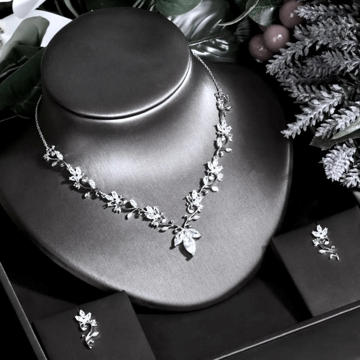 Silver Wedding Jewelry Set – Necklace Earrings for Brides