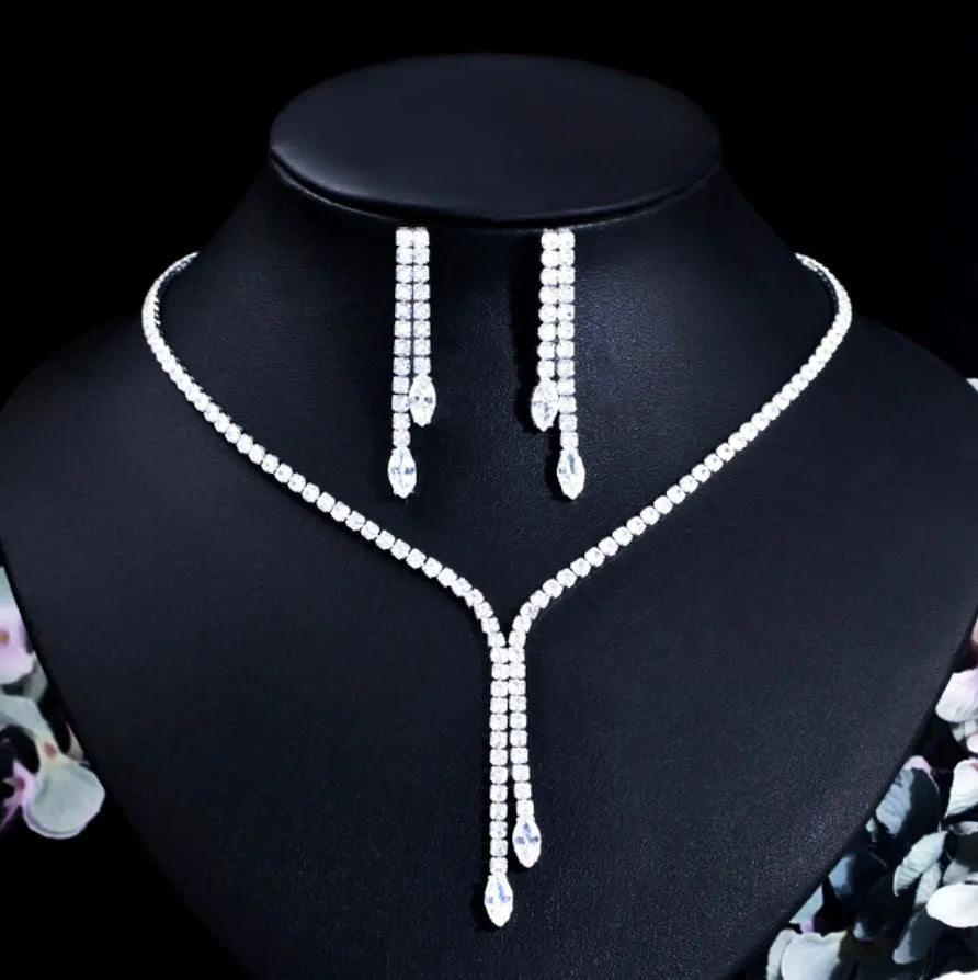 Wedding Jewelry - Silver Cubic Zirconia Bridal Jewelry Set