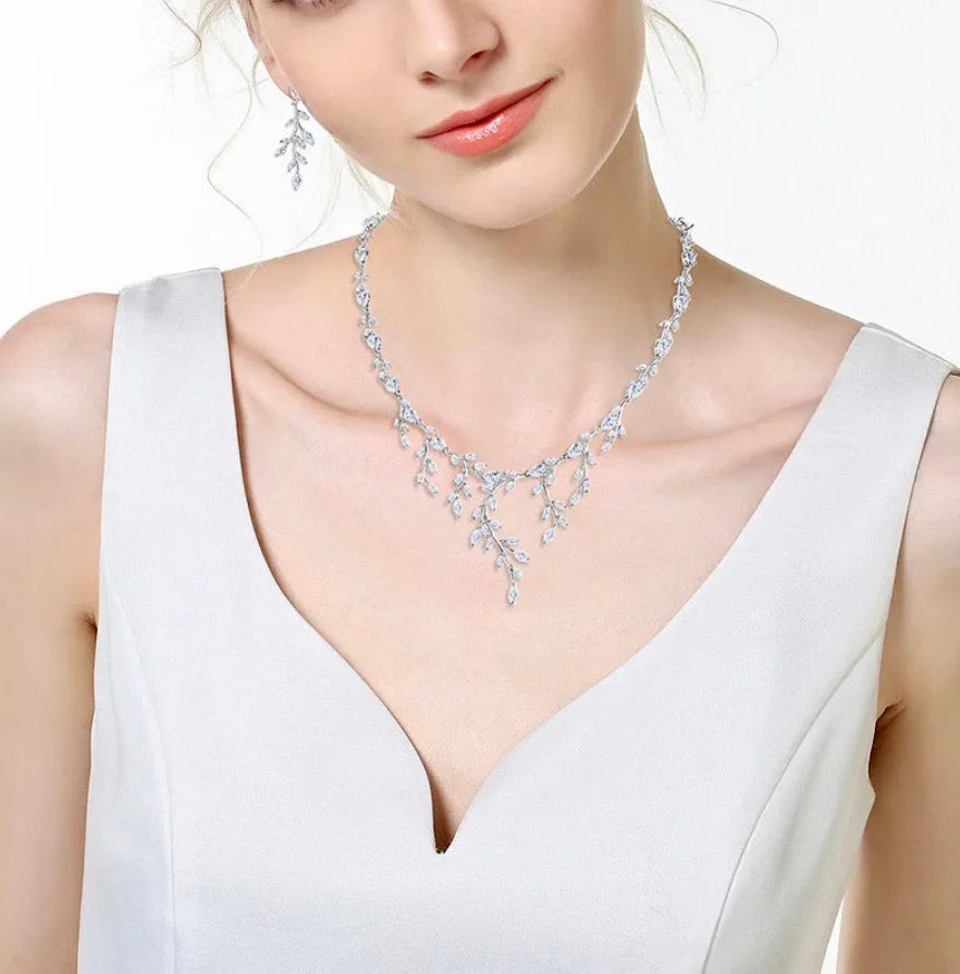 Elona CZ Vine Bridal Jewelry Set – Silver, Rose Gold Gold