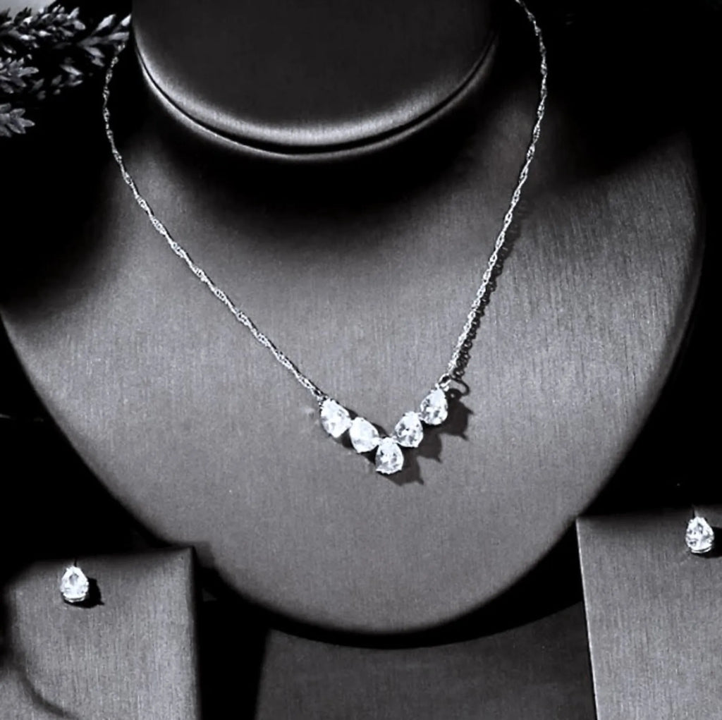 Wedding Jewelry - Silver Cubic Zirconia Bridal Jewelry Set