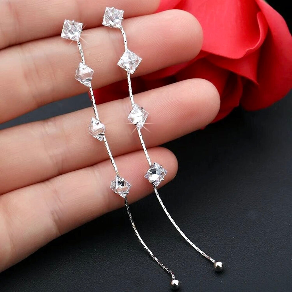 Wedding Jewelry - Cubic Zirconia Long Bridal Earrings