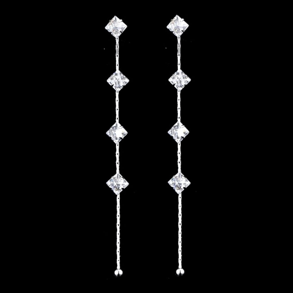 Wedding Jewelry - Cubic Zirconia Long Bridal Earrings