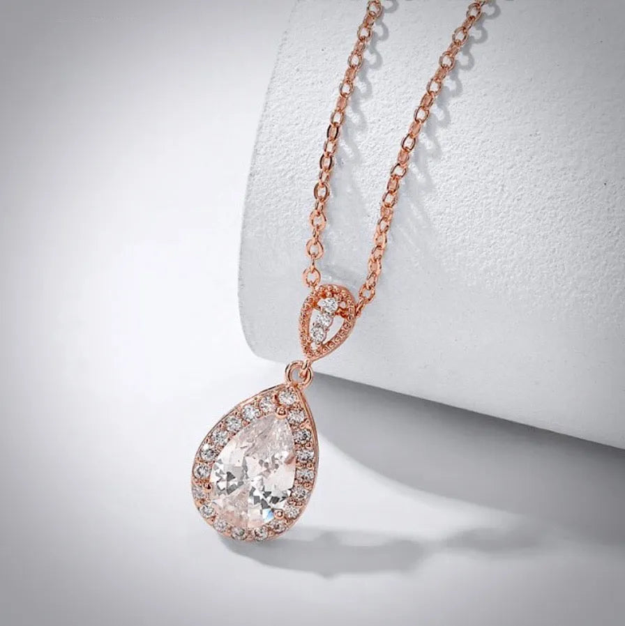 Wedding Jewelry - Pearl and Cubic Zirconia Bridal Necklace and Earrings Set - Available in Silver, Rose Gold and Yellow Gold 