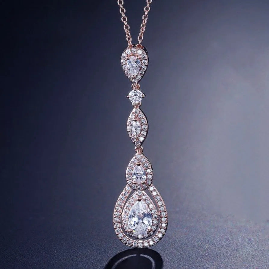 Wedding Jewelry - Cubic Zirconia Bridal Necklace - Available in Silver, Rose Gold and Yellow Gold