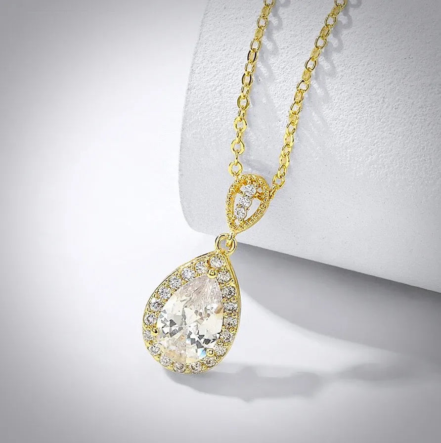 Wedding Jewelry - Cubic Zirconia Bridal Necklace - Available in Silver, Rose Gold and Yellow Gold