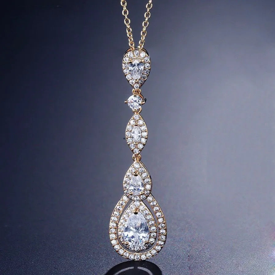 Wedding Jewelry - Cubic Zirconia Bridal Necklace - Available in Silver, Rose Gold and Yellow Gold