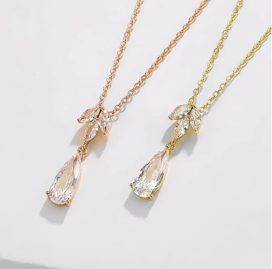 Wedding Jewelry - Cubic Zirconia Bridal Necklace - Available in Silver, Rose Gold and Yellow Gold