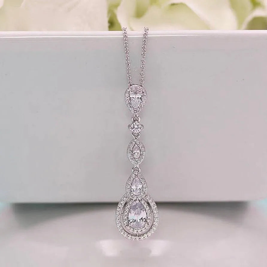 Wedding Jewelry - Cubic Zirconia Bridal Necklace - Available in Silver, Rose Gold and Yellow Gold