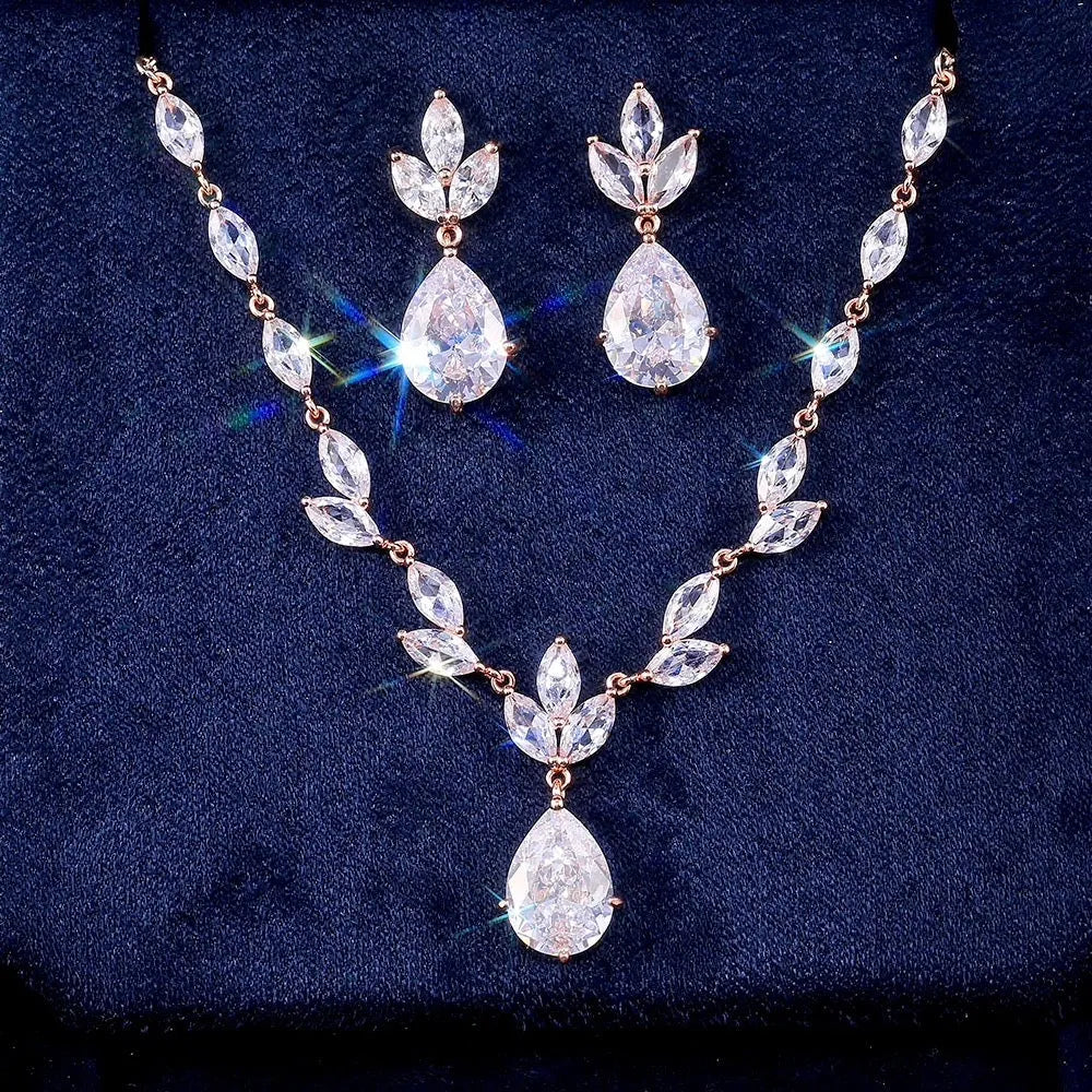 Wedding Jewelry - Cubic Zirconia Bridal Jewelry Set - Available Silver and Rose Gold