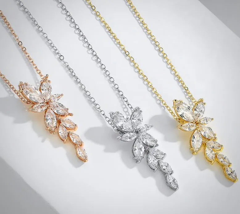 Wedding Jewelry - Cubic Zirconia Bridal Necklace - Available in Silver, Rose Gold and Yellow Gold
