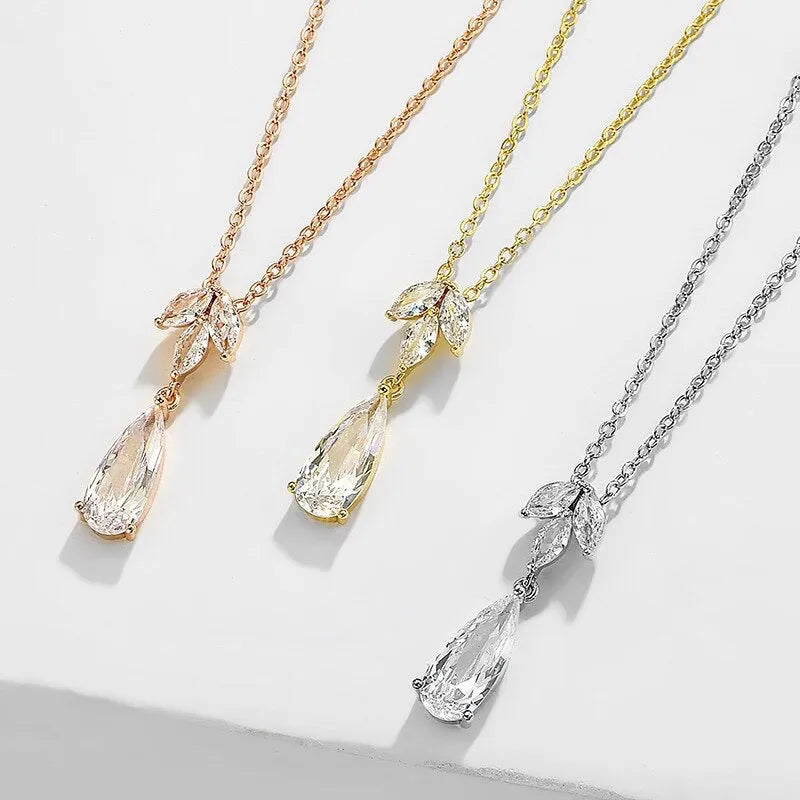 Wedding Jewelry - Cubic Zirconia Bridal Necklace - Available in Silver, Rose Gold and Yellow Gold