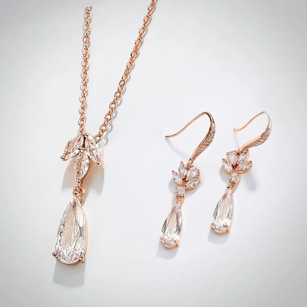 Wedding Jewelry - Cubic Zirconia Bridal Jewelry Set - Available Silver, Rose Gold and Yellow Gold
