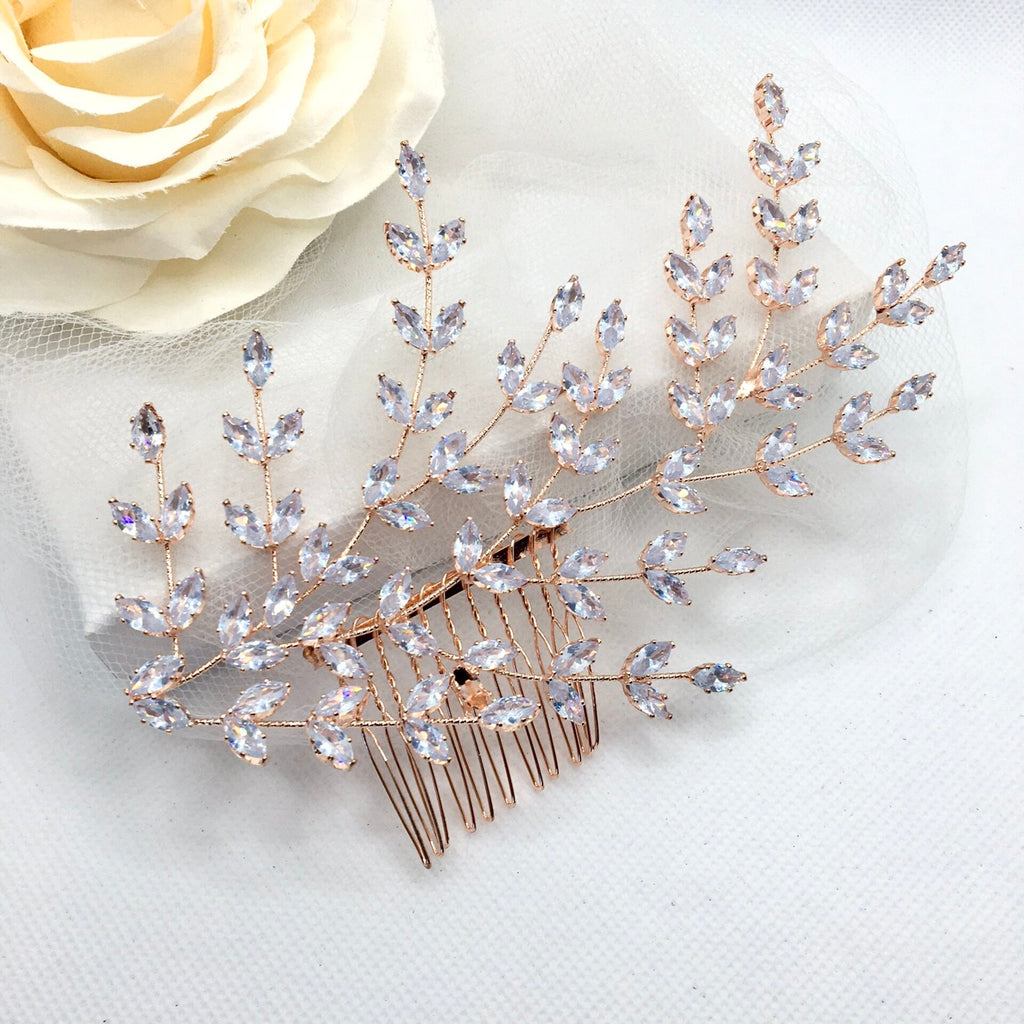 Wedding Hair Accessories - CZ Bridal Side Hair Comb - Available in Silver, Rose Gold and Yellow Gold