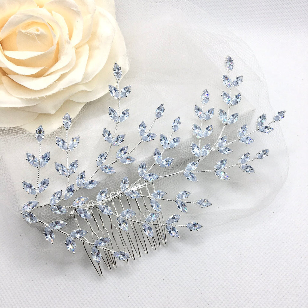 Wedding Hair Accessories - CZ Bridal Side Hair Comb - Available in Silver, Rose Gold and Yellow Gold