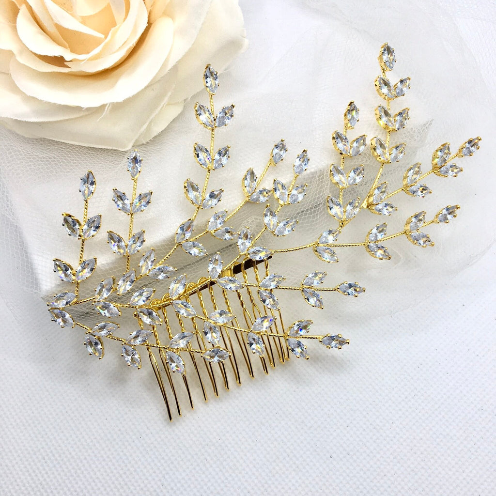 Wedding Hair Accessories - CZ Bridal Side Hair Comb - Available in Silver, Rose Gold and Yellow Gold