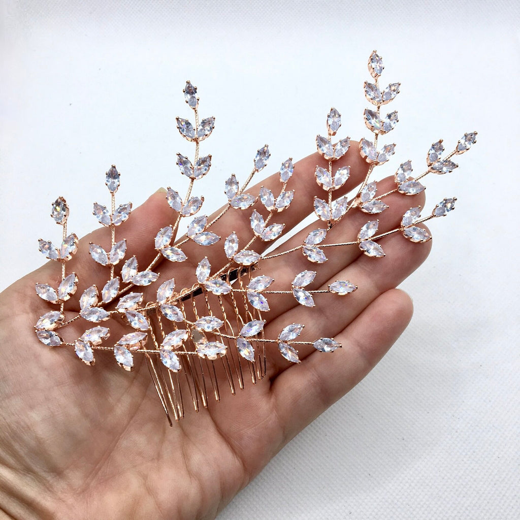 Wedding Hair Accessories - CZ Bridal Side Hair Comb - Available in Silver, Rose Gold and Yellow Gold