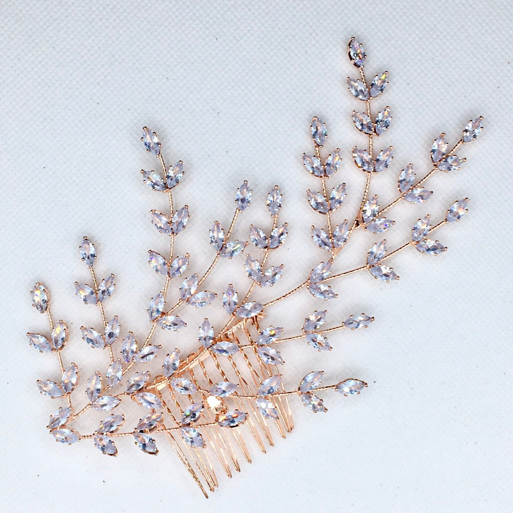 Wedding Hair Accessories - CZ Bridal Side Hair Comb - Available in Silver, Rose Gold and Yellow Gold