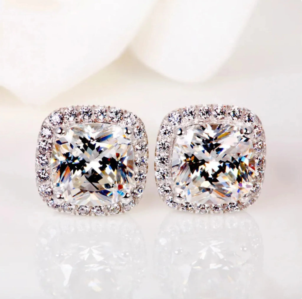 Wedding Jewelry - Square Cubic Zirconia Stud Earrings