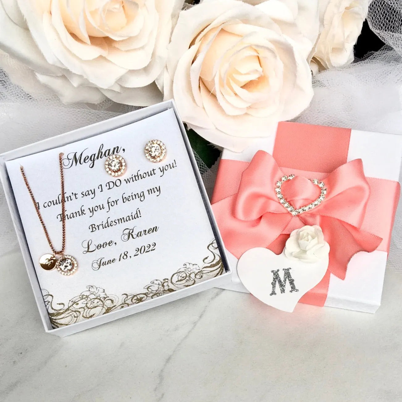 Bridesmaid Jewelry Set – Silver, Gold or Rose Gold Wedding Jewelry Rose Gold / Jewelry with Custom Gift Packaging