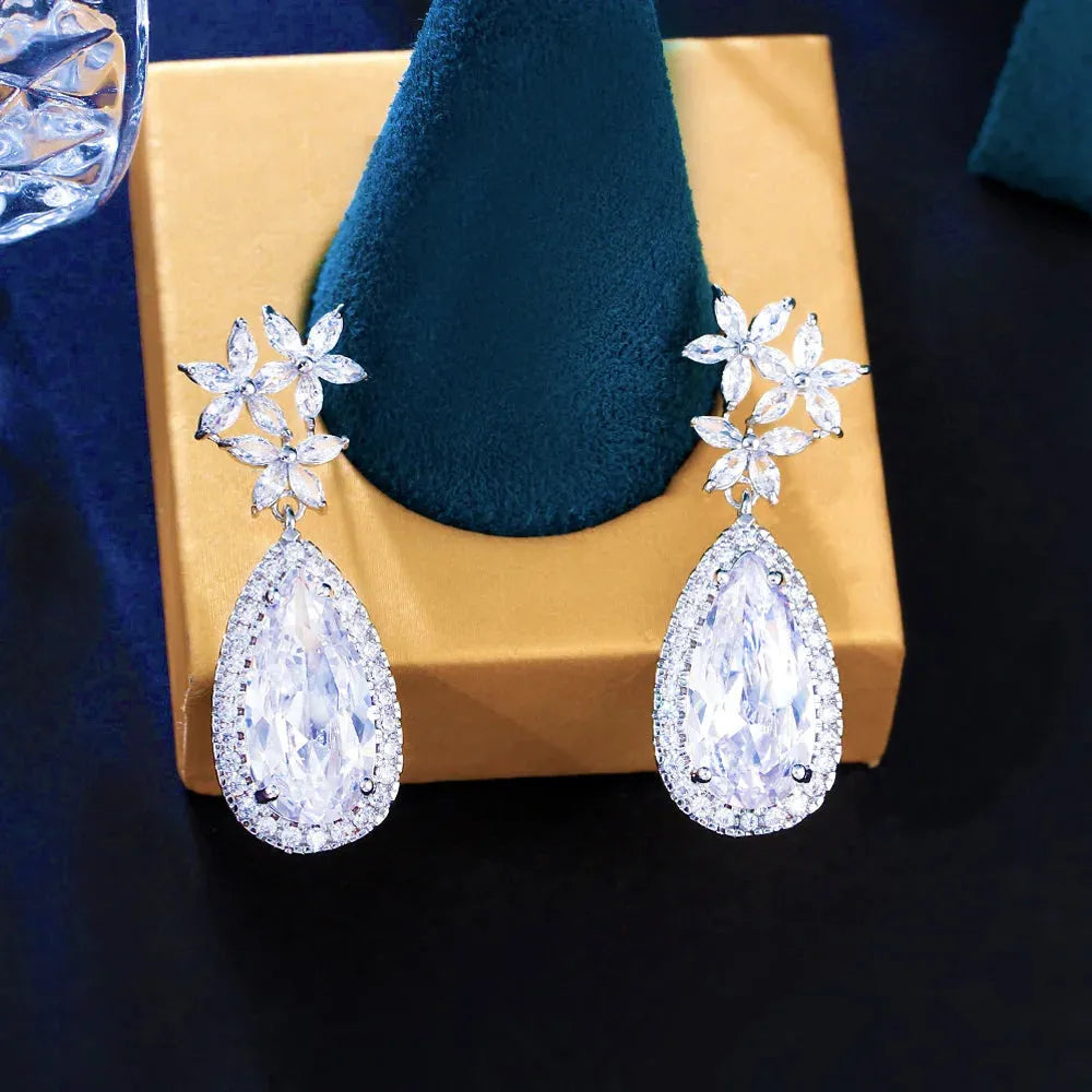 Wedding Jewelry - Silver Cubic Zirconia Bridal Earrings
