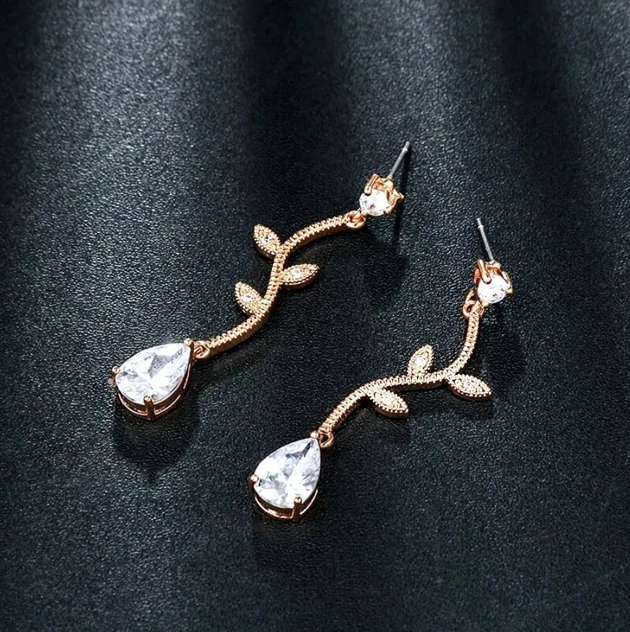 Wedding Jewelry - CZ Vine Bridal Earrings - Available in Silver, Rose Gold and Yellow Gold