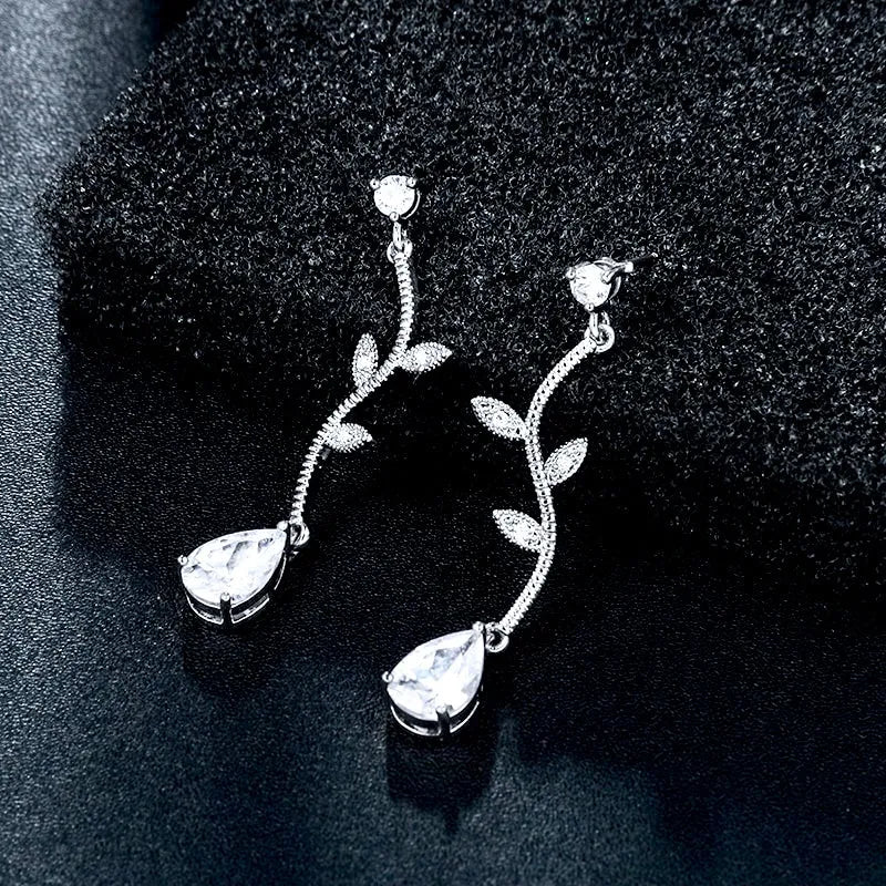 Wedding Jewelry - CZ Vine Bridal Earrings - Available in Silver, Rose Gold and Yellow Gold