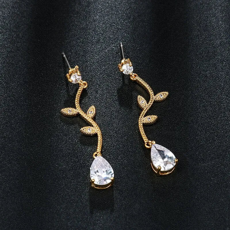 Wedding Jewelry - CZ Vine Bridal Earrings - Available in Silver, Rose Gold and Yellow Gold