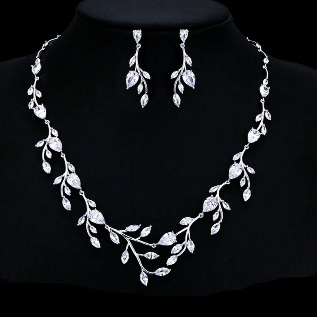 Wedding Jewelry - Cubic Zirconia Silver Vine Bridal Jewelry Set