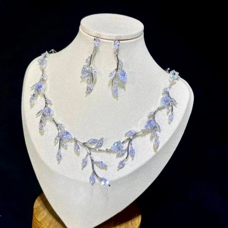 Wedding Jewelry - Cubic Zirconia Silver Vine Bridal Jewelry Set