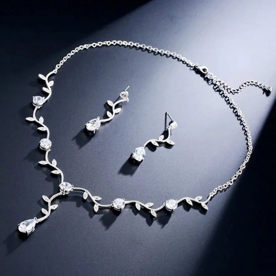 Wedding Jewelry - CZ Vine Bridal Jewelry Set - Available in Silver, Rose Gold and Yellow Gold