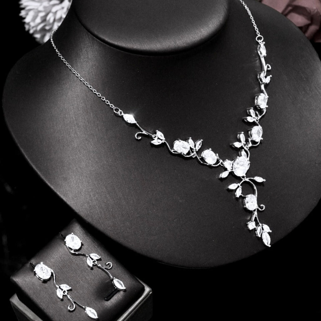 Wedding Jewelry - Cubic Zirconia Silver Vine Bridal Jewelry Set