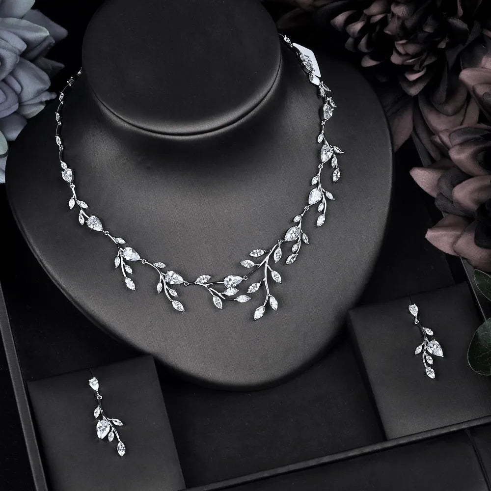 Wedding Jewelry - Cubic Zirconia Silver Vine Bridal Jewelry Set
