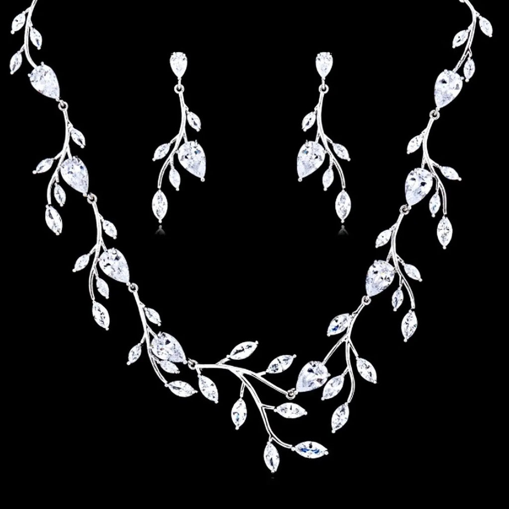 Wedding Jewelry - Cubic Zirconia Silver Vine Bridal Jewelry Set