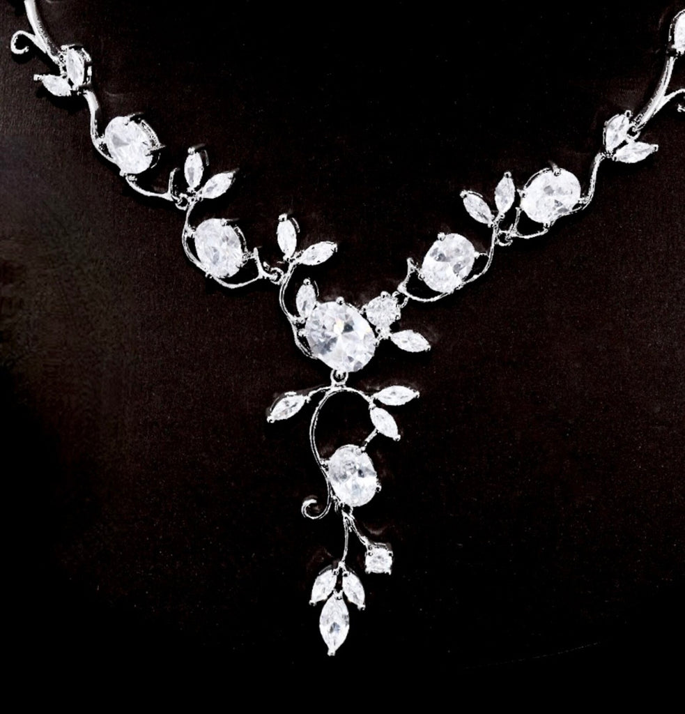 Wedding Jewelry - Cubic Zirconia Silver Vine Bridal Jewelry Set